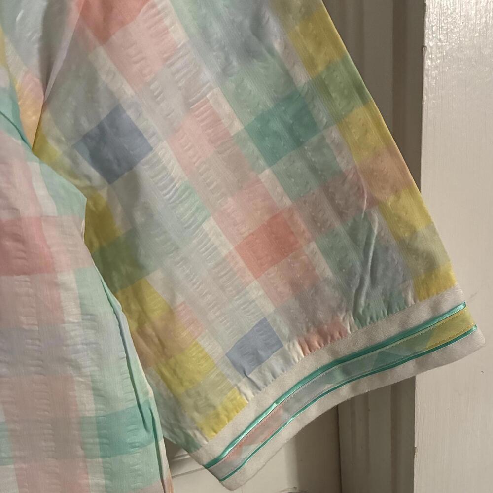 Pastel Patchwork Patterned Lightweight Robe W Zip… - image 5